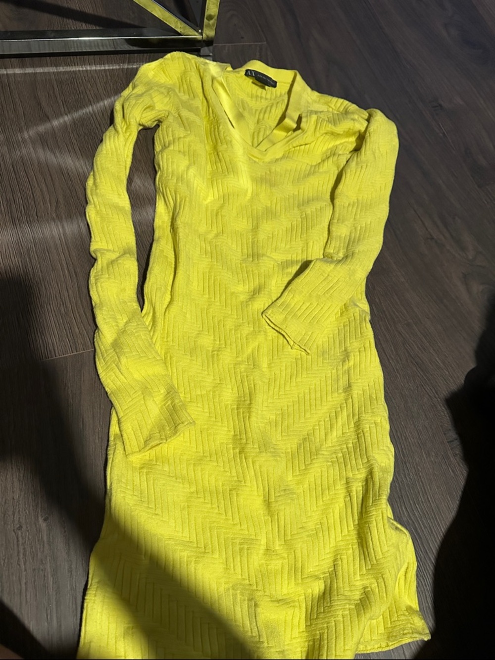 Armani Exchange Bright Yellow Long Sleeve V-Neck Bodycon Dress